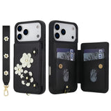 3IN1 Crossbody Rope Wrist Strap Flowers Leather Wallet Case For iPhone