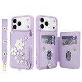 3IN1 Crossbody Rope Wrist Strap Flowers Leather Wallet Case For iPhone
