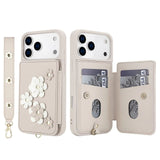 3IN1 Crossbody Rope Wrist Strap Flowers Leather Wallet Case For iPhone