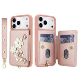 3IN1 Crossbody Rope Wrist Strap Flowers Leather Wallet Case For iPhone