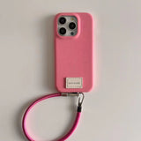 Solid color leather lanyard Case for iPhone