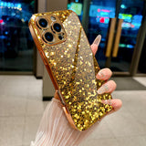 Gold Foil & Glitter Tempered Glass Case For iPhone