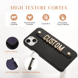 Genuine leather lychee pattern metal letter Case for iPhone