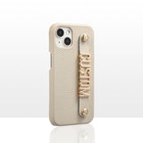 Genuine leather lychee pattern metal letter Case for iPhone