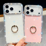 Shiny Little Stars Glitter Diamond Clear ring holder Case For iPhone