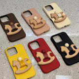 Trojan Ring Stand Lychee Leather Case For iPhone