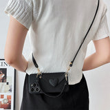 Luxury Leather Heart-Shaped Crossbody Card Holder Phone Case for iPhone