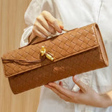 Handmade cowhide braided clutch bag long cowhide evening bag