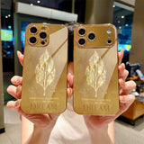 Gold Foil Leaf Electroplated Glass Phone Cover For iPhone