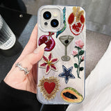 Unique pomegranate star flower feather phone case for iPhone