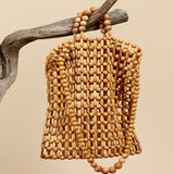 Hand woven bag from natural wood beads handbag vintage bamboo bag beach bag