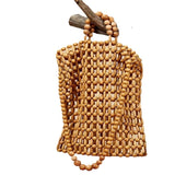 Hand woven bag from natural wood beads handbag vintage bamboo bag beach bag