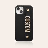 Genuine leather lychee pattern metal letter Case for iPhone