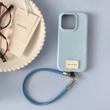 Solid color leather lanyard Case for iPhone