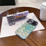 Bamboo Leaf Butterfly Pattern Camera Bracket Lens Protection Case for iPhone