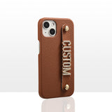 Genuine leather lychee pattern metal letter Case for iPhone