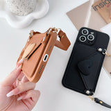 Luxury Leather Heart-Shaped Crossbody Card Holder Phone Case for iPhone