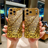 Gold Foil & Glitter Tempered Glass Case For iPhone
