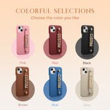 Genuine leather lychee pattern metal letter Case for iPhone