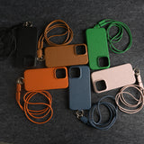Genuine Leather with Lanyard Case For iphone