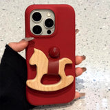 Trojan Ring Stand Lychee Leather Case For iPhone