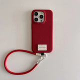 Solid color leather lanyard Case for iPhone
