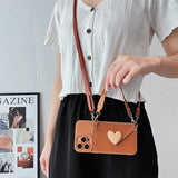 Luxury Leather Heart-Shaped Crossbody Card Holder Phone Case for iPhone