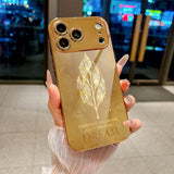 Gold Foil Leaf Electroplated Glass Phone Cover For iPhone