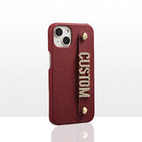 Genuine leather lychee pattern metal letter Case for iPhone