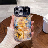 Bamboo Leaf Butterfly Pattern Camera Bracket Lens Protection Case for iPhone