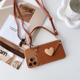 Luxury Leather Heart-Shaped Crossbody Card Holder Phone Case for iPhone