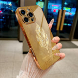 Gold Foil Leaf Electroplated Glass Phone Cover For iPhone