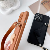 Luxury Leather Heart-Shaped Crossbody Card Holder Phone Case for iPhone