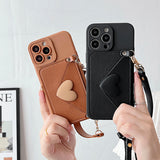 Luxury Leather Heart-Shaped Crossbody Card Holder Phone Case for iPhone
