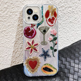 Unique pomegranate star flower feather phone case for iPhone