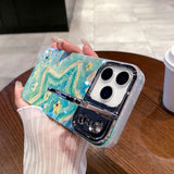 Bamboo Leaf Butterfly Pattern Camera Bracket Lens Protection Case for iPhone