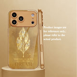 Gold Foil Leaf Electroplated Glass Phone Cover For iPhone