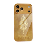 Gold Foil Leaf Electroplated Glass Phone Cover For iPhone