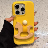 Trojan Ring Stand Lychee Leather Case For iPhone