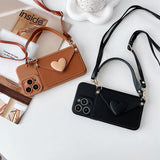 Luxury Leather Heart-Shaped Crossbody Card Holder Phone Case for iPhone