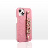 Genuine leather lychee pattern metal letter Case for iPhone