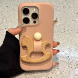 Trojan Ring Stand Lychee Leather Case For iPhone