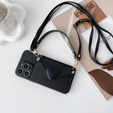 Luxury Leather Heart-Shaped Crossbody Card Holder Phone Case for iPhone