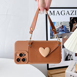 Luxury Leather Heart-Shaped Crossbody Card Holder Phone Case for iPhone