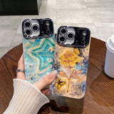 Bamboo Leaf Butterfly Pattern Camera Bracket Lens Protection Case for iPhone