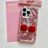 Ins Pink Polka Dot Cherry Soft Shell Case for iphone