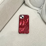 Retro Illusory Color Red Leopard Print Glitter Case for iPhone