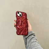 Retro Illusory Color Red Leopard Print Glitter Case for iPhone