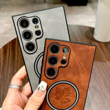 Faux Leather Maple Leaf For Magnetic Case For Samsung S26