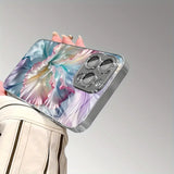 Luxury Romantic Color Gradient Silk Flower Print Electroplated Case For iPhone